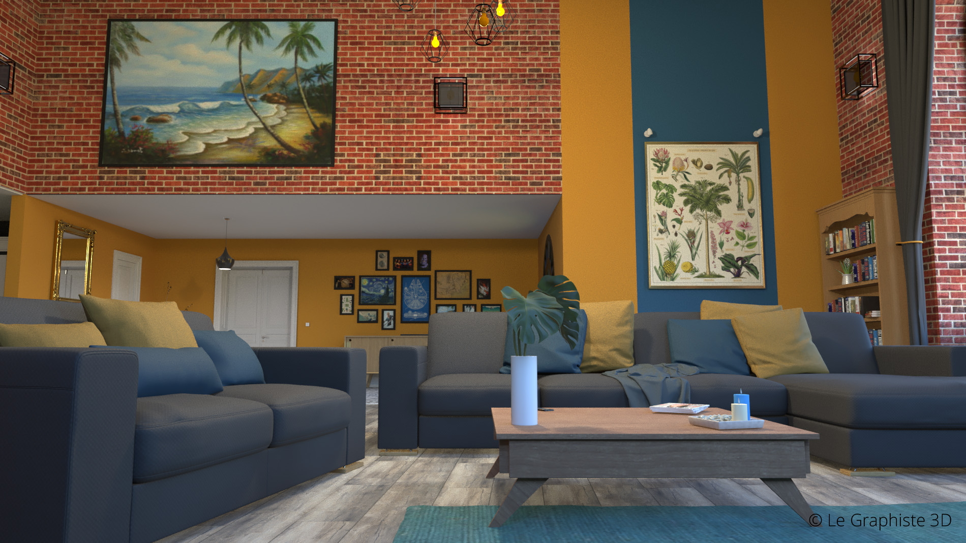 Réalisation d'une image fixe en 3D d'un loft moderne