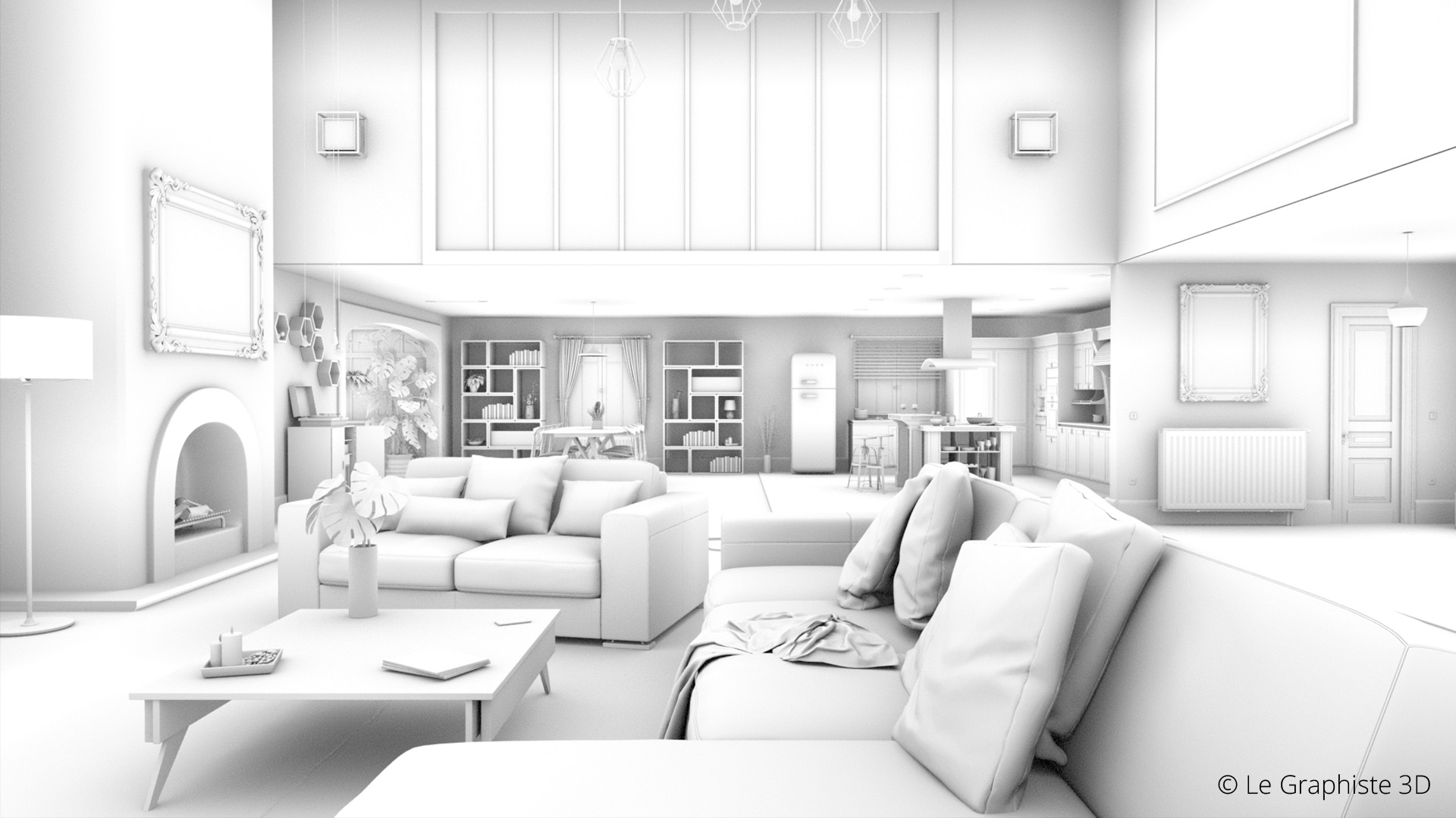 illustration 3d - villa esprit loft - Le Graphiste 3D