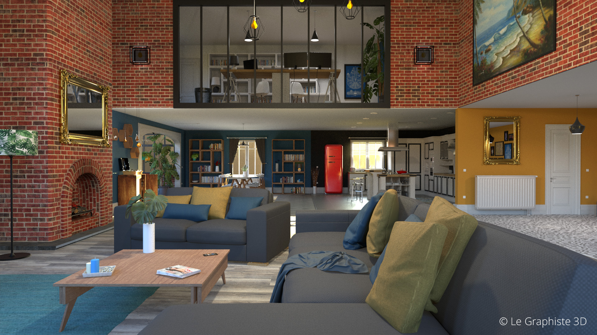 illustration 3d - villa esprit loft - Le Graphiste 3D