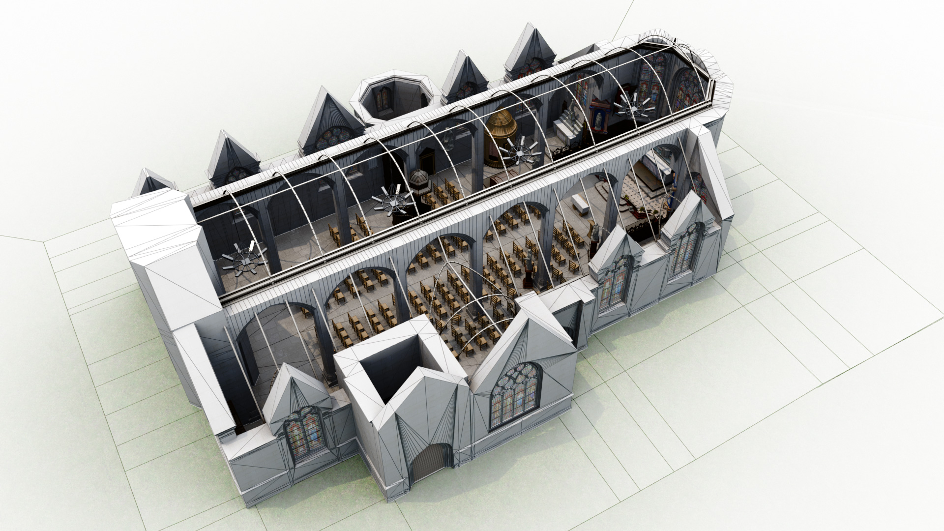 LG3D - Modélisation 3D - Vue 3D de l'église Saint-Maudet, Commune du Juch, Bretagne