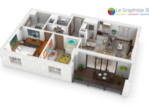 Appartement conçu et réalisé en 3D pour illustrer le fonctionnement d'une centrale de traitement de l'air
