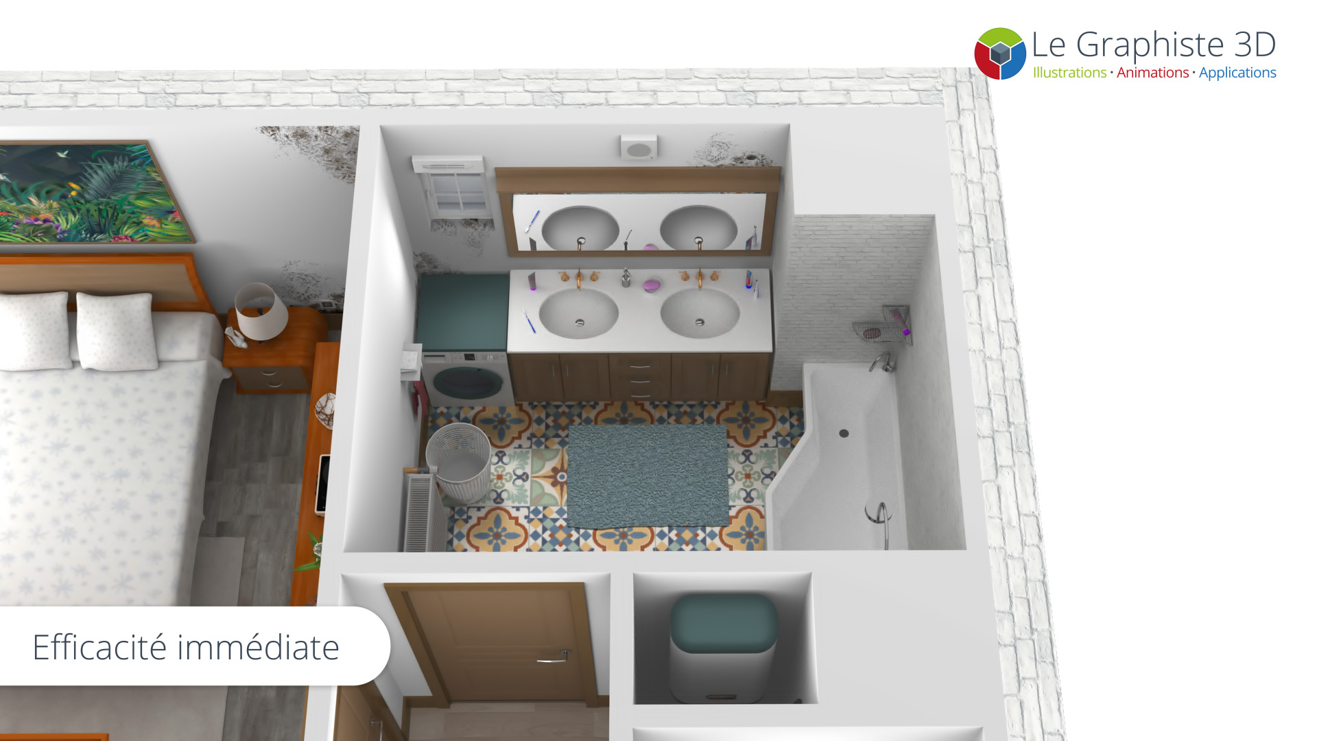 Salle de bain de l'appartement réalisé en 3D